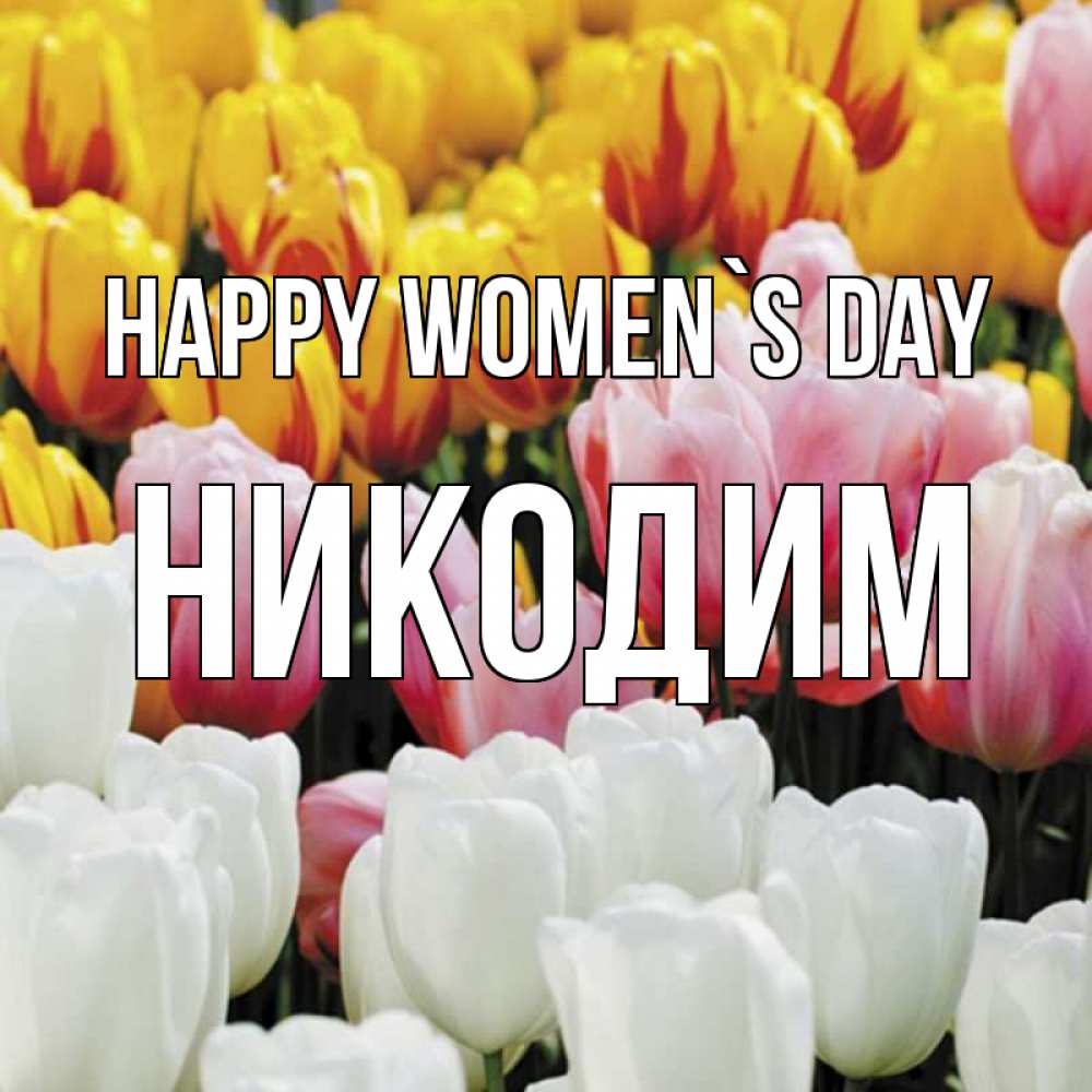 Greetings card с именем, Никодим happy women`s day разноцветные цветы Greetings with text for free download 
